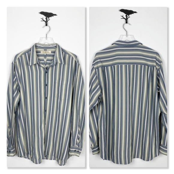 Tommy Bahama 100% Silk Striped Button Down Shirt - Picture 1 of 8